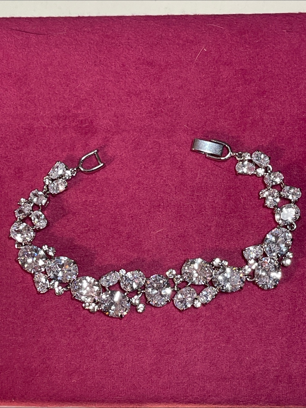 Silver-tone prong-set CZ bracelet with fold-over clasp - 6.75